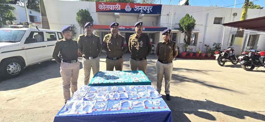 चोरी के बरामद सामान के साथ पुलिस टीम