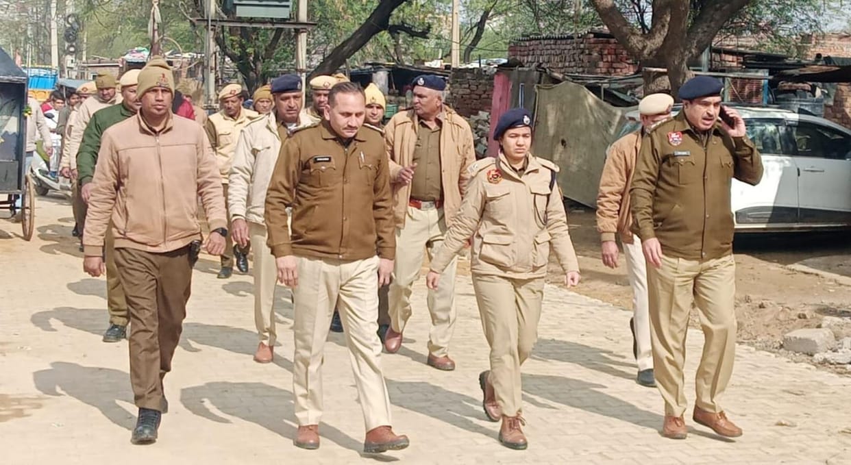 Police took out a foot march to improve security arrangements