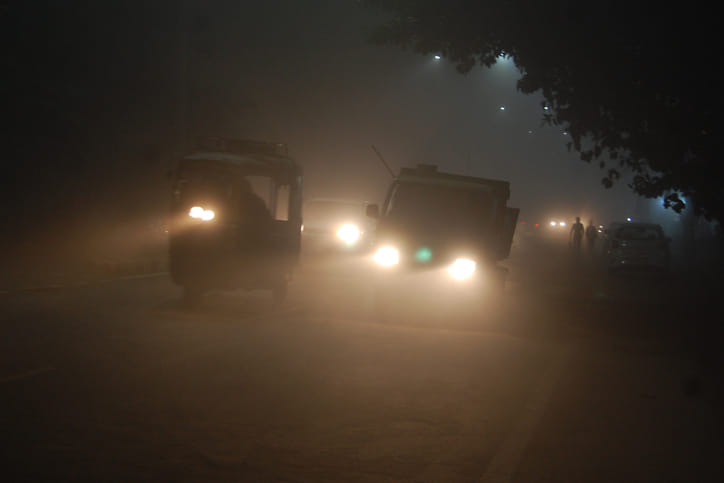 Fog continues to affect vehicles moving at a slow speed