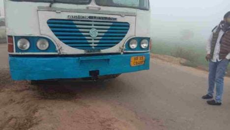 Roadways bus landed in the field in fog