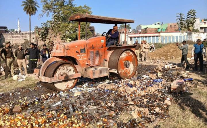 Road roller used on illegal liquor worth Rs 20 lakh