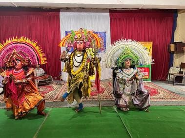 Famous artists of West Bengal performed Chhau dance based on conflict between Mahishasura and Goddess Durga.