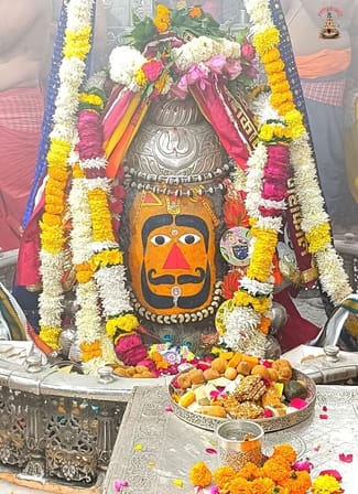 Baba Mahakal was decorated in the form of Hanuman in Tuesday's Bhasma Aarti