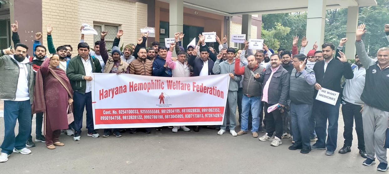 Demonstration at DG Health office due to non availability of hemophilia medicine