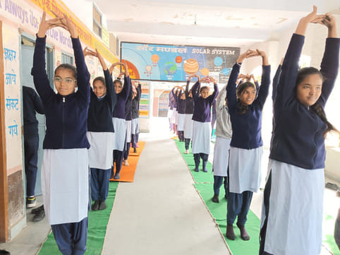 Students were made to practice Surya Namaskar