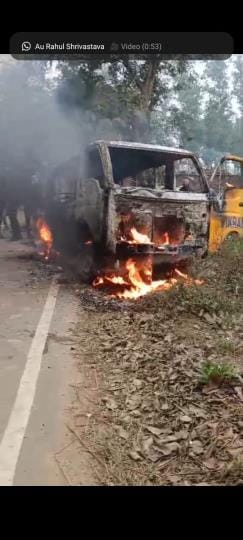 School van caught fire, angry people created ruckus