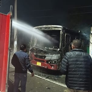 Volvo bus caught fire, firefighters brought it under control