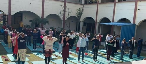 Yoga practice was conducted for girl students in the college