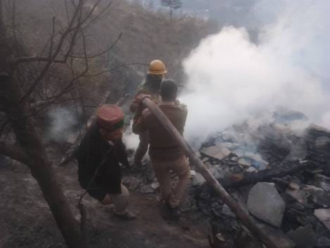 A two and a half storey house burnt in Khaultu village of Kais