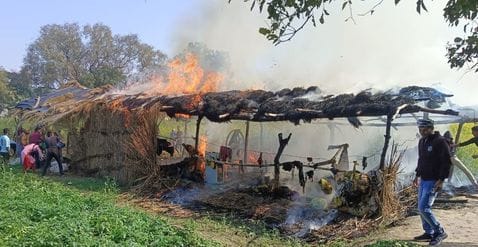 Thousands of households burnt to ashes due to hut fire, two cattle burnt