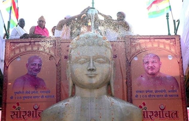 Mahamastakabhishek was done for the 13.25 feet high statue of Lord Adinath