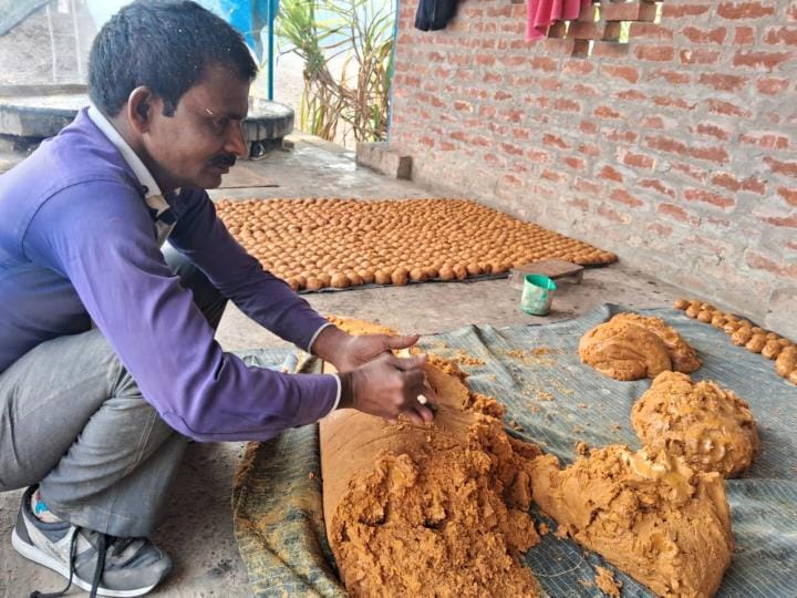 Anil's house and courtyard shining with the sweet smell of jaggery