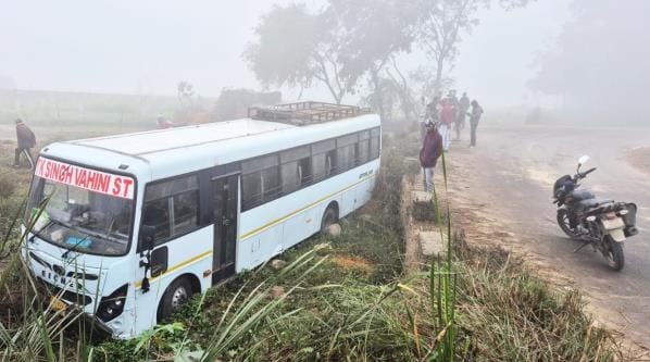 Bus full of devotees went down the road