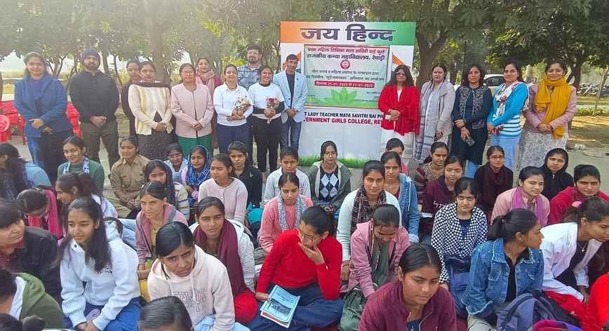Made the girl students practice Surya Namaskar