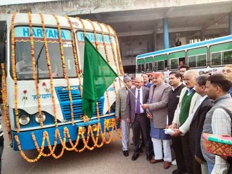 MLA flags off bus for Prayagraj
