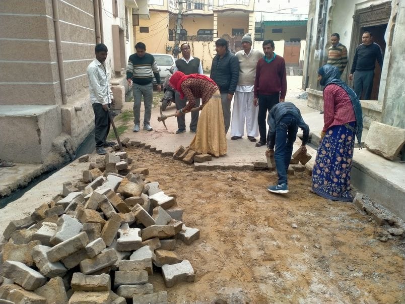 Road construction work started from Sai Mandir to Padav Mohalla.