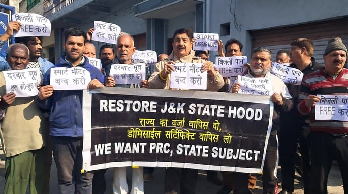jammu, city, political, protest, demand