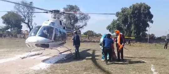 The groom arrived with the bride by helicopter in village Chirahada.