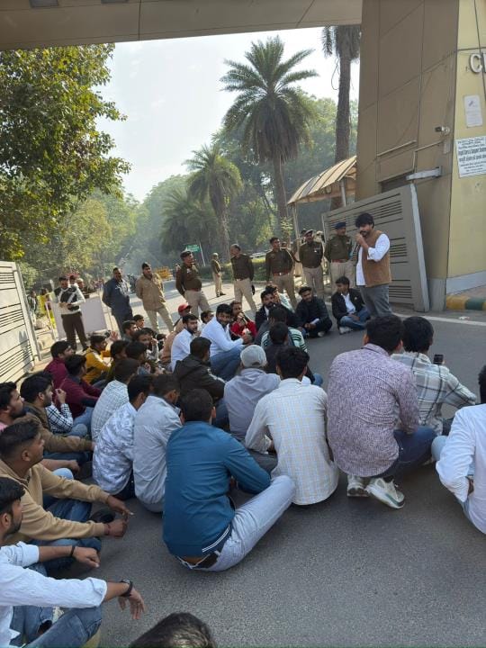Student organizations staged a protest at the gate of GJU for misbehaving with a student leader.