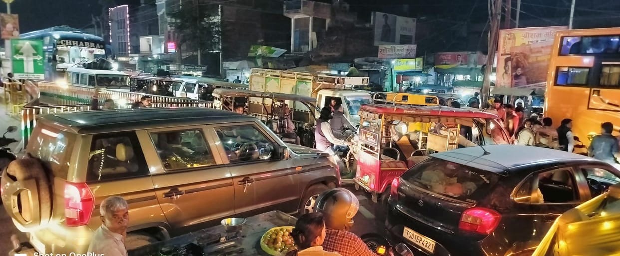 There was a jam on the highway and in the city in the evening