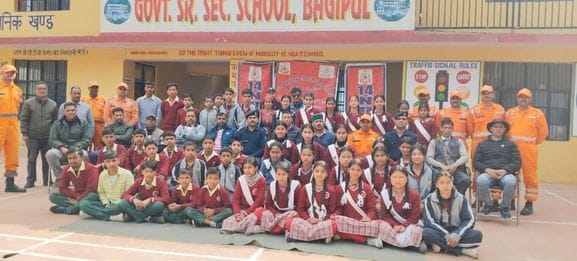 Program of NDRF team in Government Senior Secondary School, Bagipul