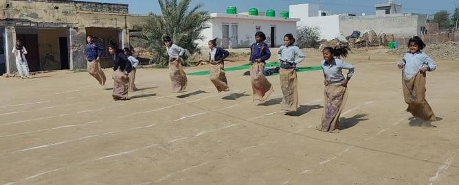 Gunjan and Sahil from class 6 stood first in the sack race competition.