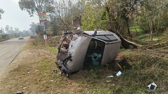 Car overturns in Dadhol, driver injured