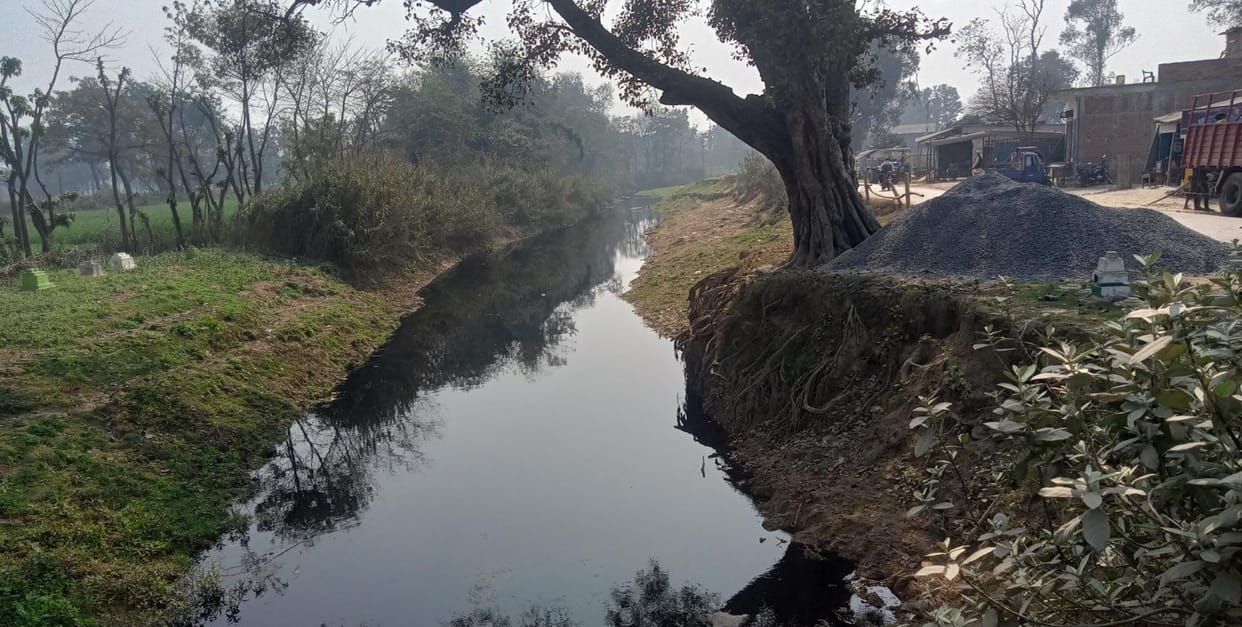 Dirty water from Nepal's factories flowing into Jharahi river