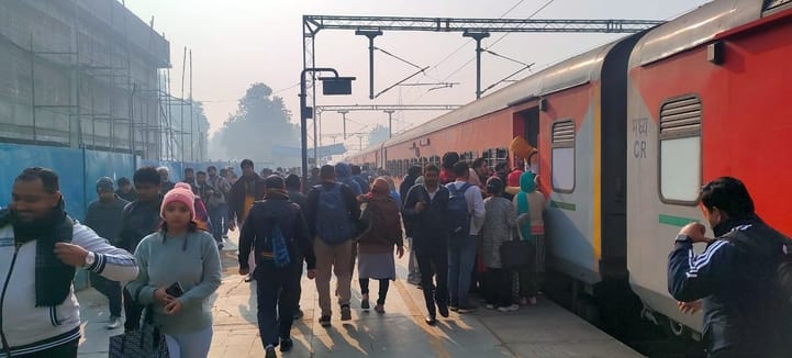 Two passenger trains were cancelled, Unchahar 10 hours late and Netaji Express 8 hours late.