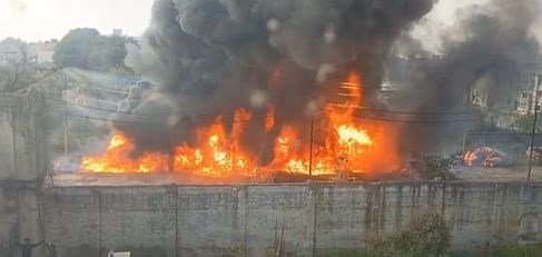 A massive fire broke out in pipes kept in an empty plot on Baghpat Road.