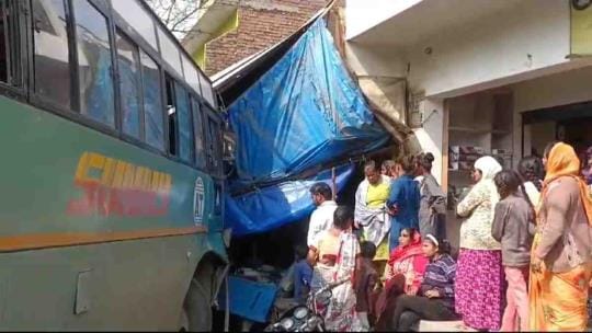 Uncontrolled bus enters sweet shop, one woman injured, major accident averted