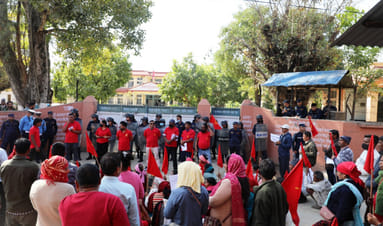 Protestors surrounded the court