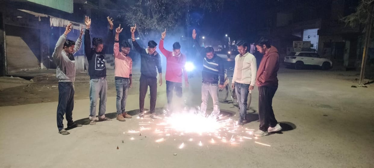 When Kohli hit a four, people jumped, burst crackers and danced.