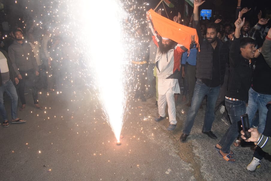 The city celebrated India's victory... hoisted the tricolor flag, blew gulal, blew currency notes.