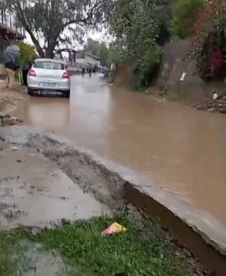 People upset due to waterlogging on the road in Kasol village