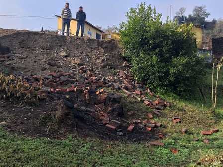 The boundary wall of Balahara school collapsed after heavy rains.