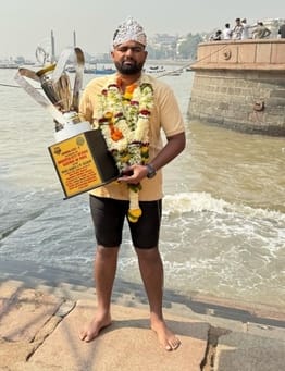 Mukul Dahiya of Thana Kalan created a world record in sea swimming