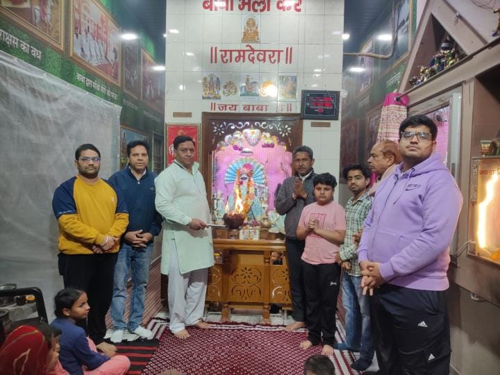 Devotees present at the ancient Baba Ramdev temple located in Shakti Nagar, Fatehabad