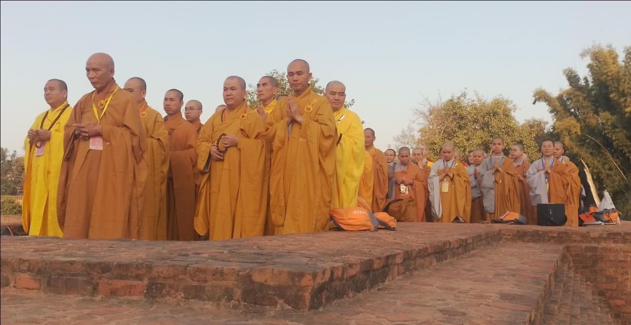 Followers from Korea prayed in the Sabha Mandap