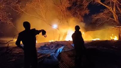 Fire broke out in a cardboard warehouse late at night in Koparganj