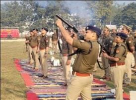 Riot control practice in police parade, efficiency tested