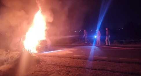 A running car caught fire due to a short circuit