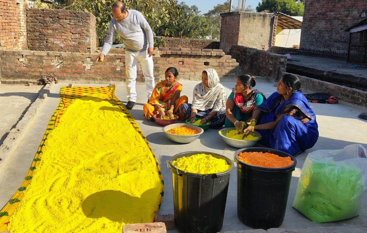 Gulal is being prepared from the flowers offered in temples