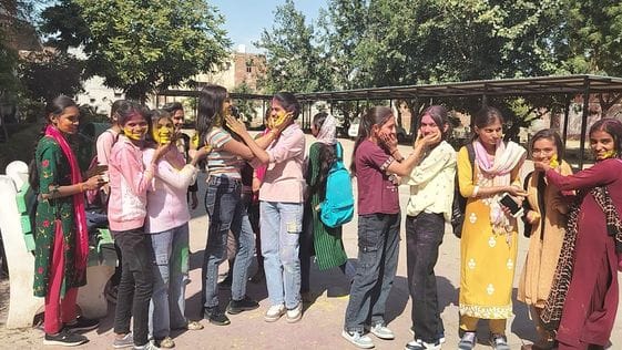 Students played Holi in Government Women's College and Government PG College