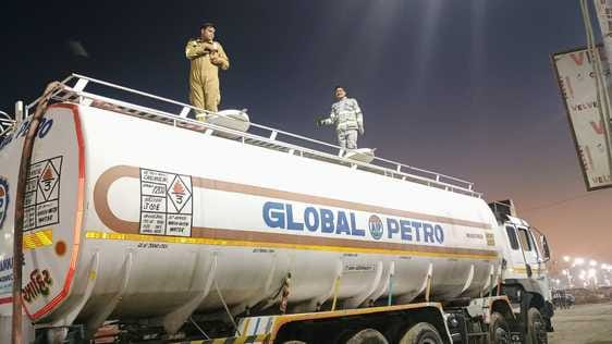 Saint Raja Ramdas arrived with a tanker from Guwahati to collect water from Triveni