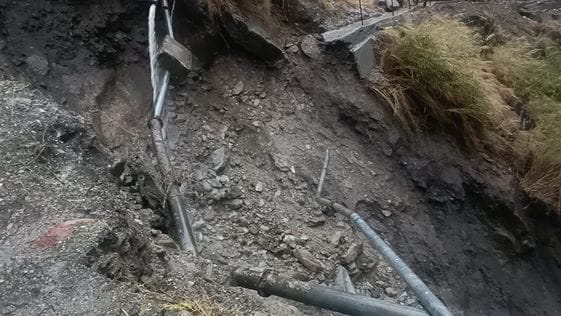 Road damaged due to pipe breakage near Kanadu Kanch