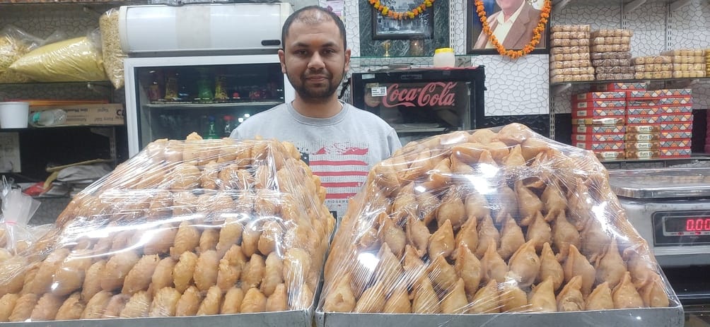 Most of the shops are decorated with dry fruits, samosas and gujiya
