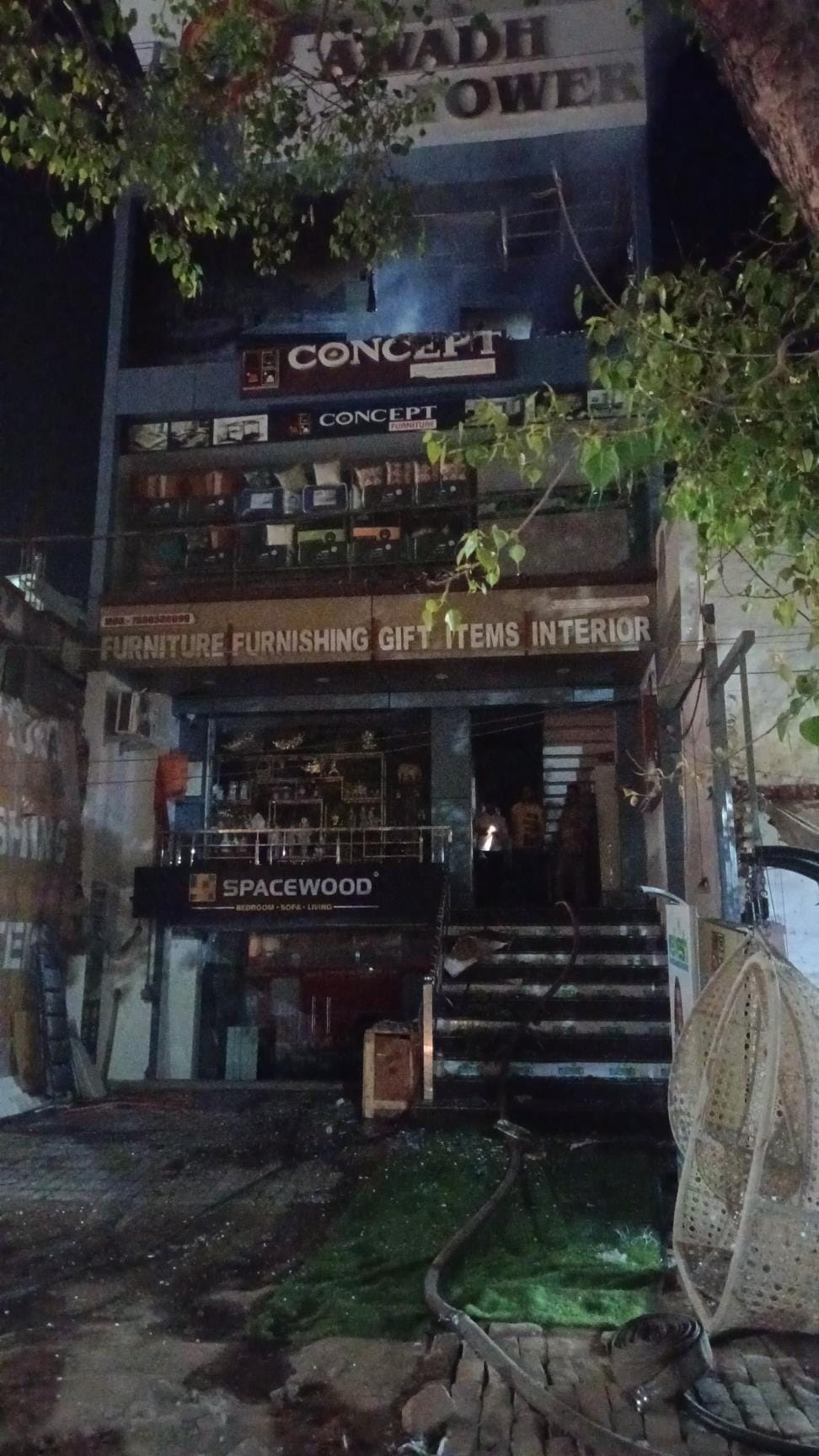 A huge fire broke out in the warehouse of a furniture showroom