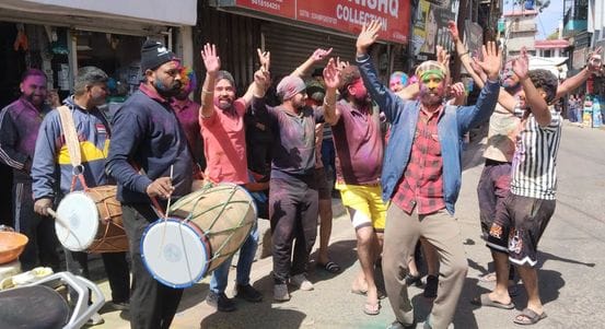 A lot of gulal was thrown on Holi...people danced to the tune of DJ