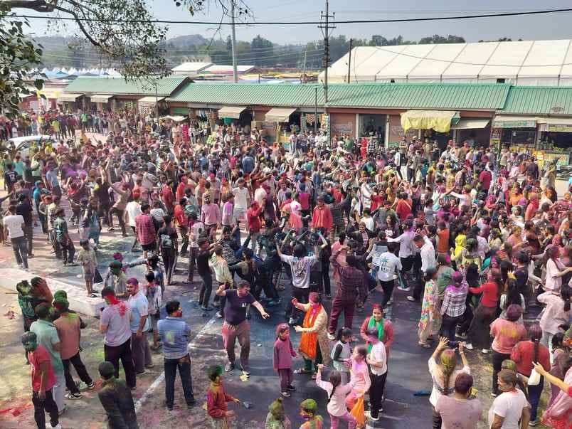A lot of gulal was thrown on Holi, people celebrated the festival by dancing and singing